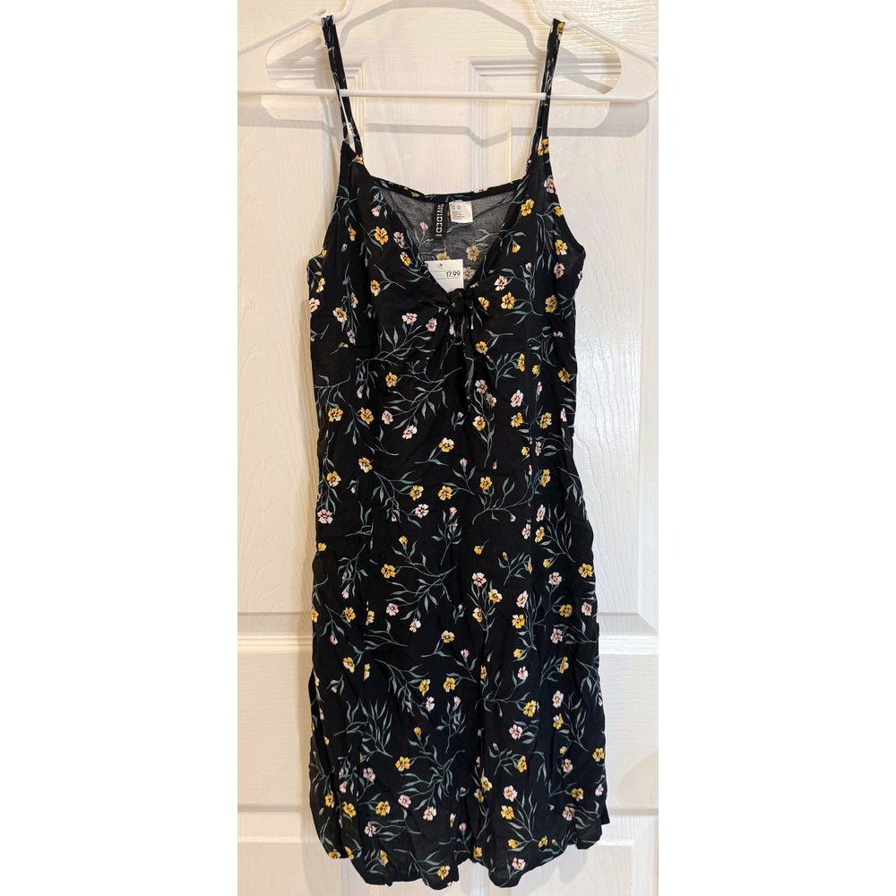 H&M‎ Divided Black Floral Print Tie Front Sleeveless Mini Dress XS